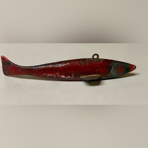 Early 20th Century 1900s Hand Crafted Wooden Metal 5” Decoy Fishing Lure